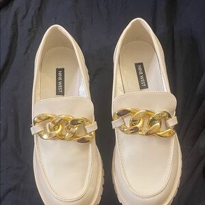 Nine West Beige Loafers with Gold Accent